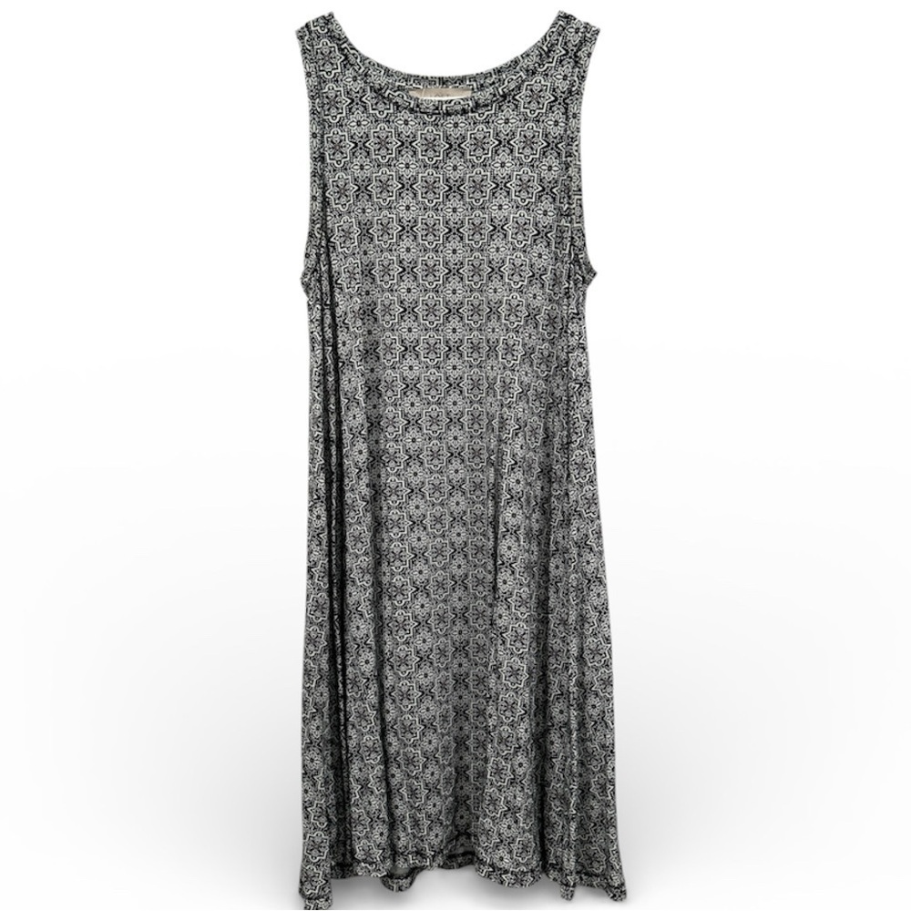 LOFT Black and Gray Geometric Dress